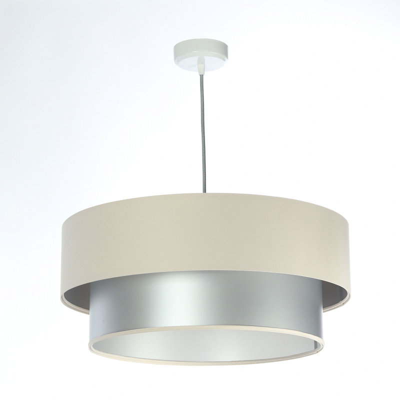 Shandra 1 - Light Black Drum Pendant, 20cm H x 60cm W x 60cm D, Silver/Grey