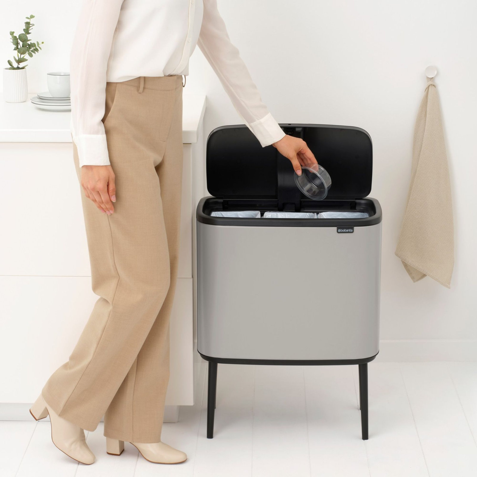 Brabantia Bo Touch Top 9gal Recycling Can, Soft Gray