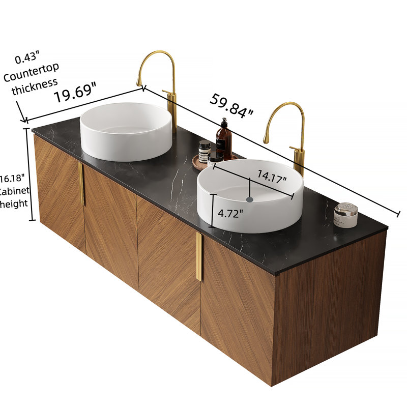 Meuble-lavabo mural moderne avec lavabo, offrant beaucoup de rangement, un assemblage facile et des matériaux de haute qualité pour un espace de salle de bain fonctionnel.