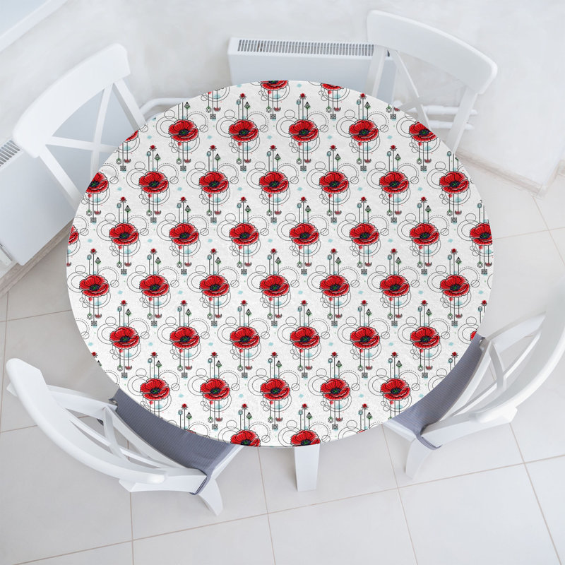 Ebern Designs Tattoo Fitted Round Tablecloth Diameter Multicolor, 47.24" Round