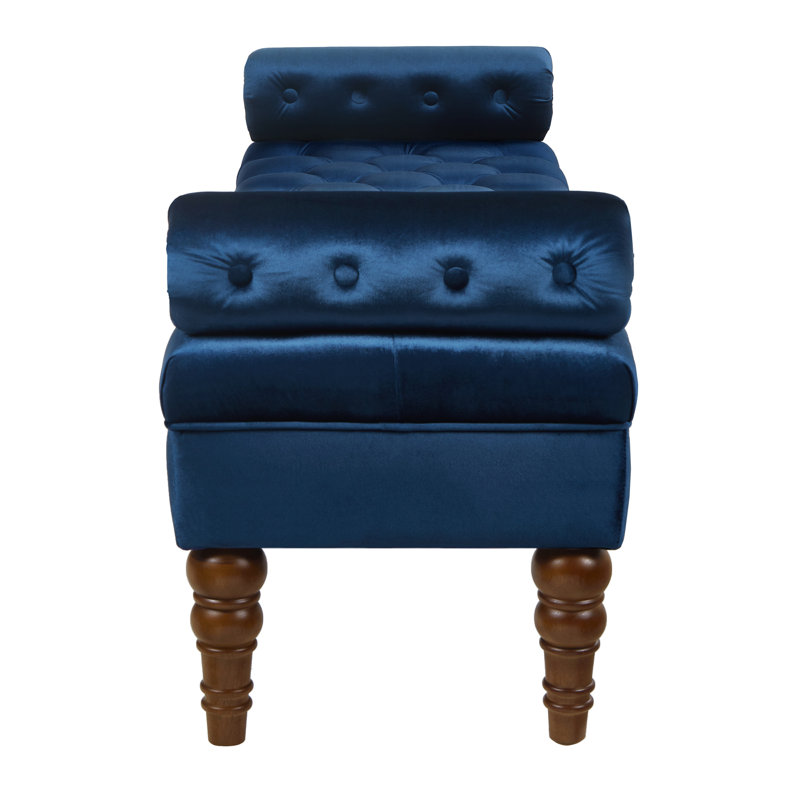  Banc luxueux en velours avec boutons touffetés et traversins, bleu marine, Navy