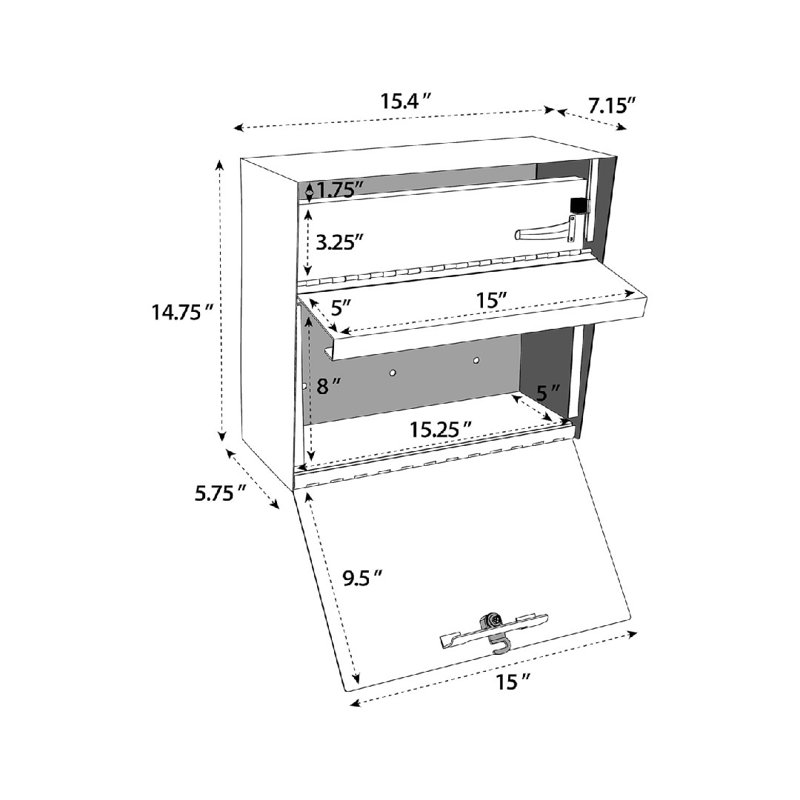 Metro Locking Security Wall Mount Mailbox, Granite,Medium