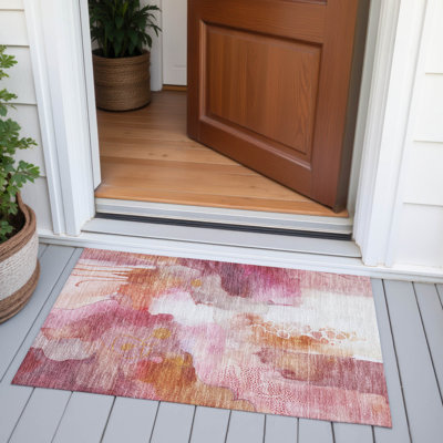 Tapis intérieur / extérieur rose lavable à la machine
