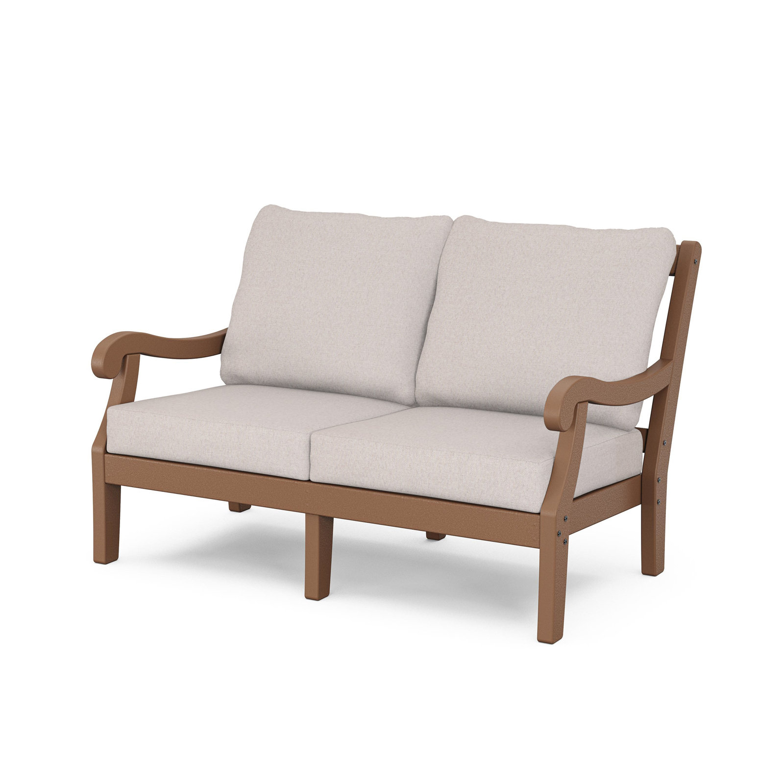 POLYWOOD® Verlyn 4-Person Patio Seating Group, Dune Burlap Cushion/Teak Frame