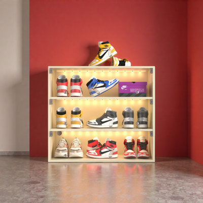 Boîte à chaussures à DEL avec trois couches et portes en verre
