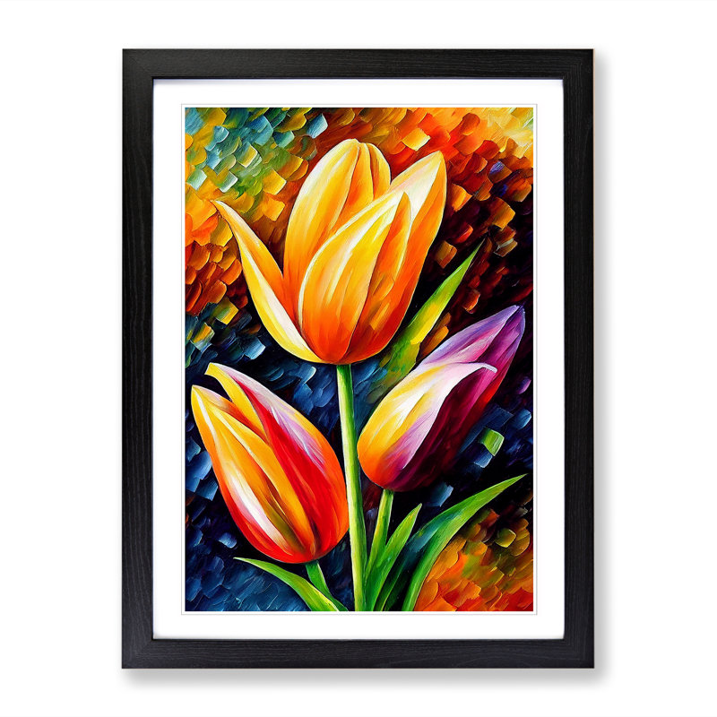 Tulip Flowers - Single Picture Frame Painting, 34cm H x 25cm W x 2cm D, Walnut