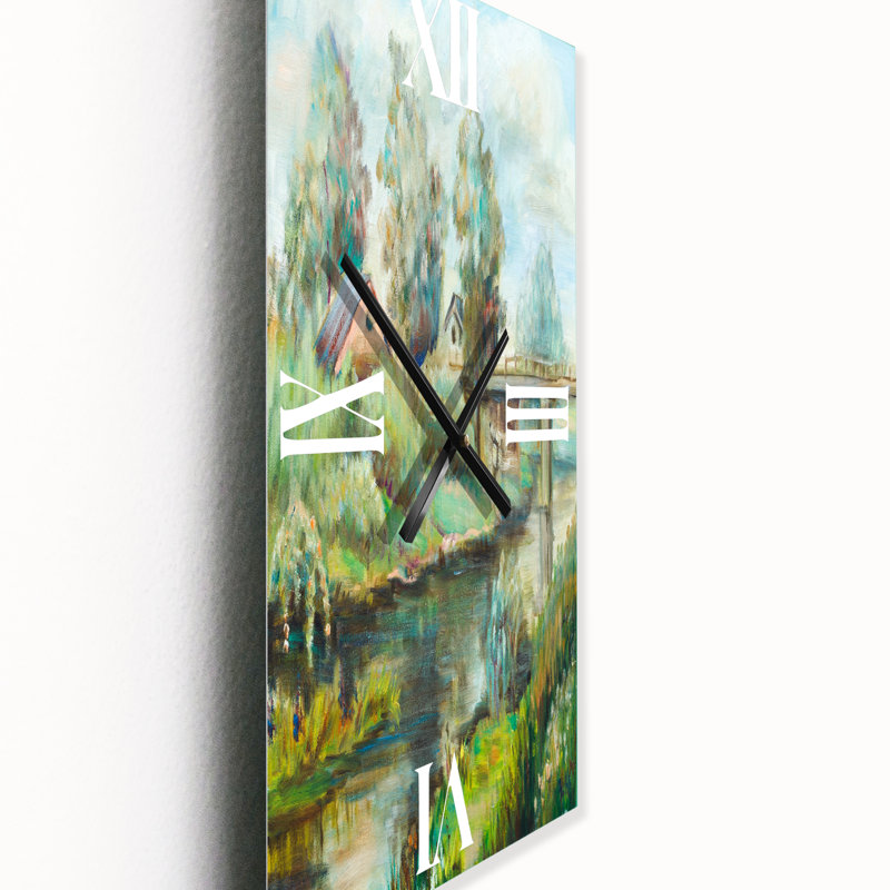 Horloge murale pont sur la rivière en paysage rustique, Grand