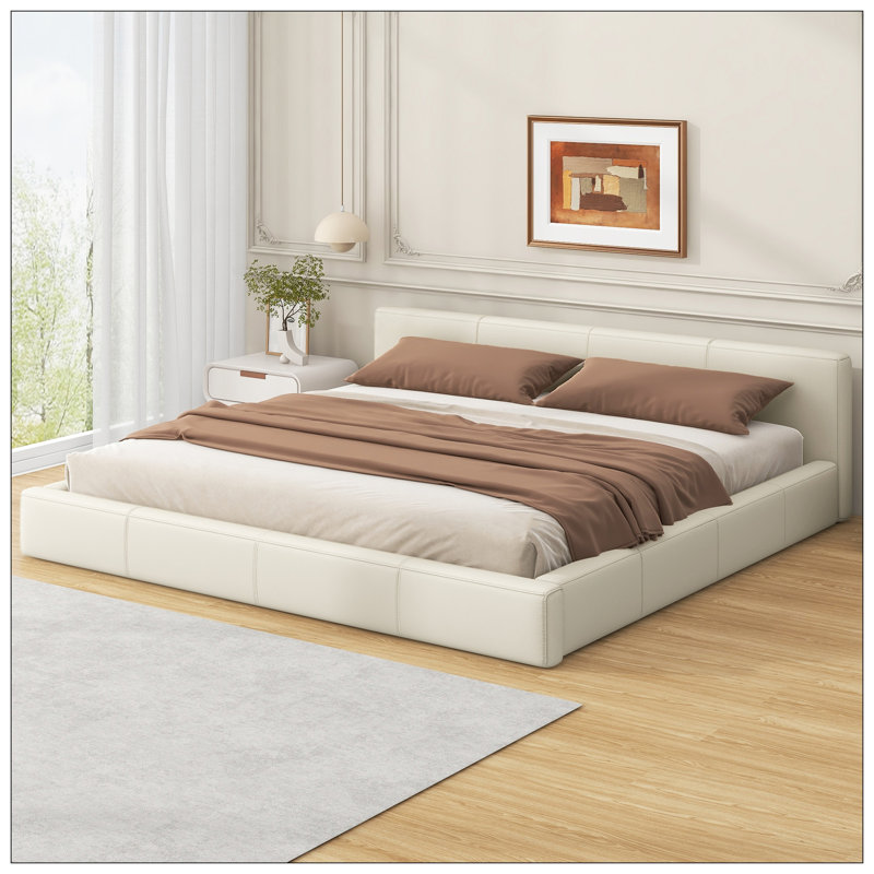 Lit tapissier beige, très grand, Très grand
