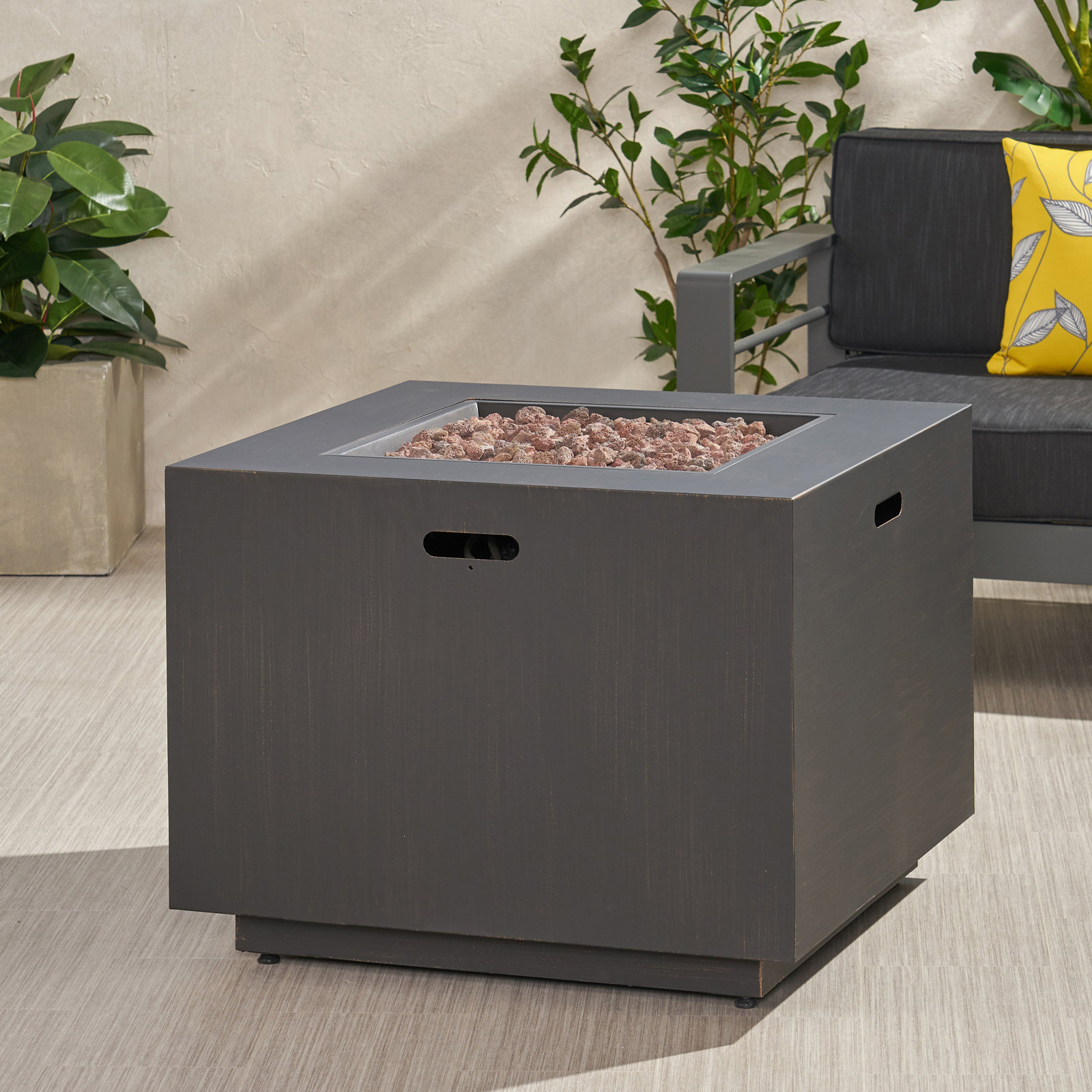 Alsacia Square Fire Pit Table, Brushed Brown