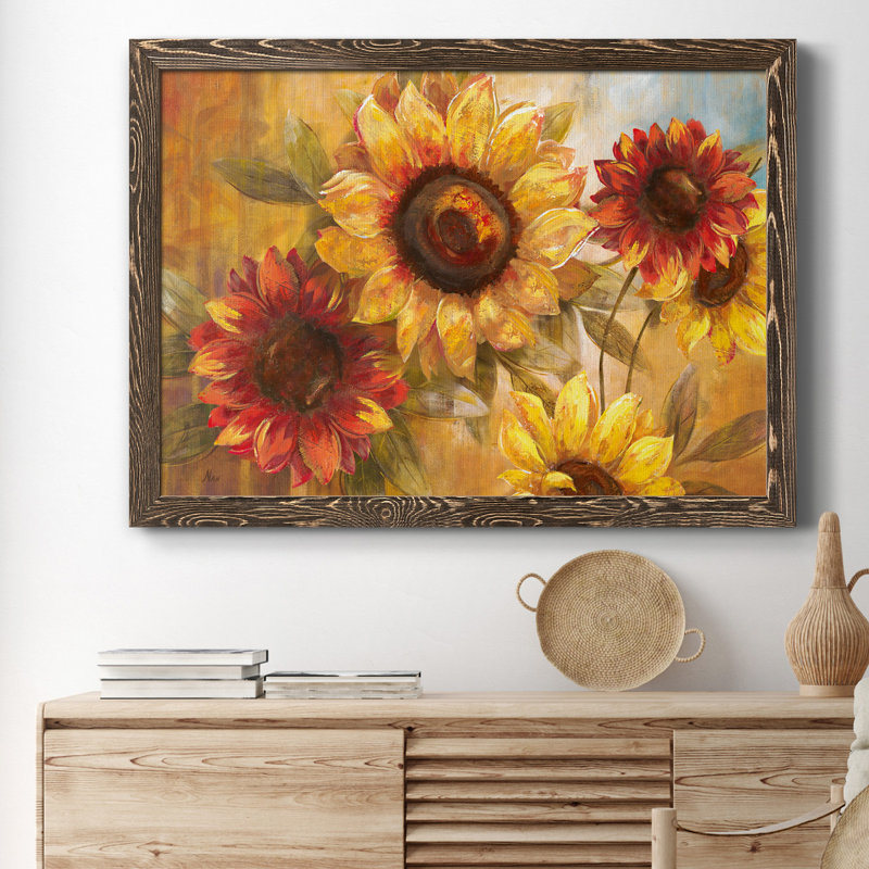 Tournesol Cheer - cadre photo, reproduction d'art, H 37,5 po x l 27,5 po x P 1,5 po, Noyer