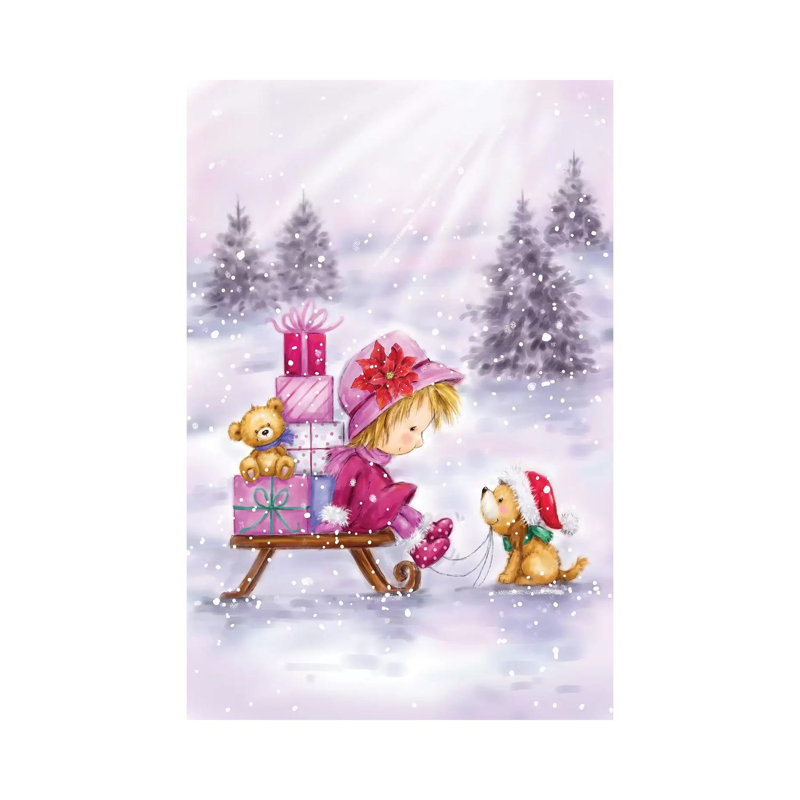 Girl With Present And Dog by MAKIKO - Wrapped Canvas Painting, 66.04 cm H x 45.72 cm W x 1.91 cm D