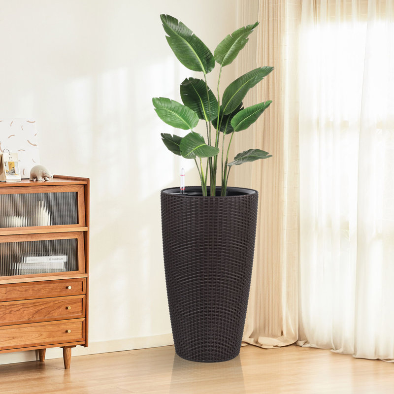 Pot de fleurs en plastique brun avec arrosage automatique, arrosage de patio de 22,5 pouces pour les jardins