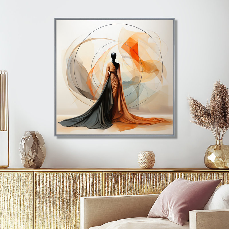 Abstrait contemporain danseur africain - art mural femme afro-américaine, H 24 po x l 24 po x P 1 po, Encadrement argenté