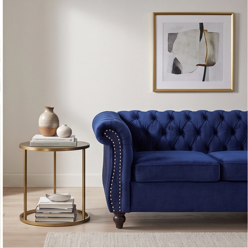 Canapé Chesterfield 3 places en velours bleu
