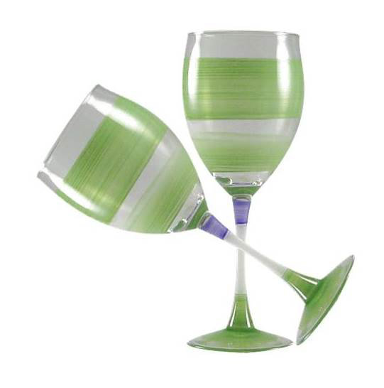 Cottage Retro Stripe 11oz. Wine Glass Set (Set of 2) Golden Hill Studio 