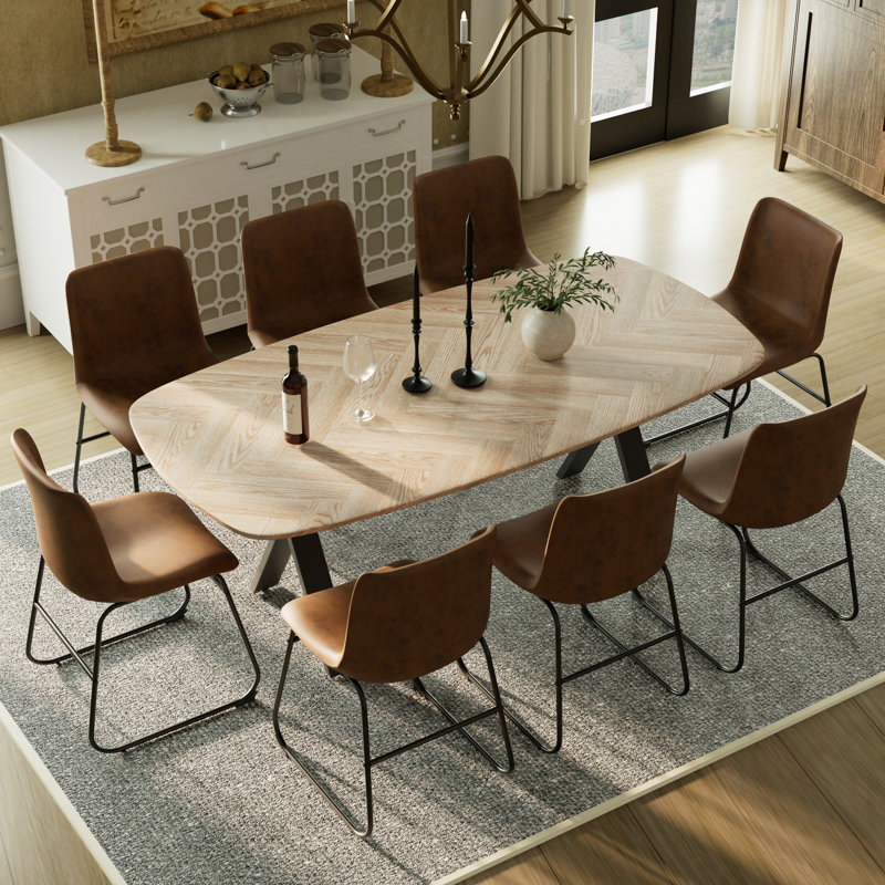 Ensemble de salle à manger rectangulaire avec chaises luge, Brun, H 29,5 po x L 71 po x l 71 po, 9