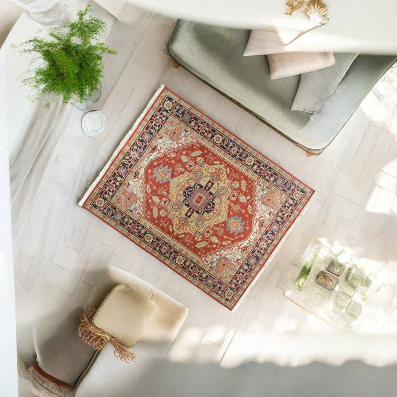 Tapis rouge en laine noué à la main, Rectangle 6 pi x 9 pi