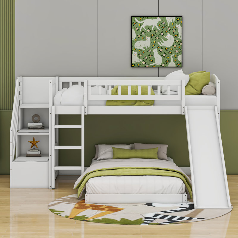 Ciannah Twin over Twin Bunk Bed with Two Drawers and Slide, White