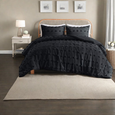 Ensemble de literie moderne très grand / très grand californien, édredon en polyester noir avec motif jacquard à pinces pour l'élégance de la chambre à coucher