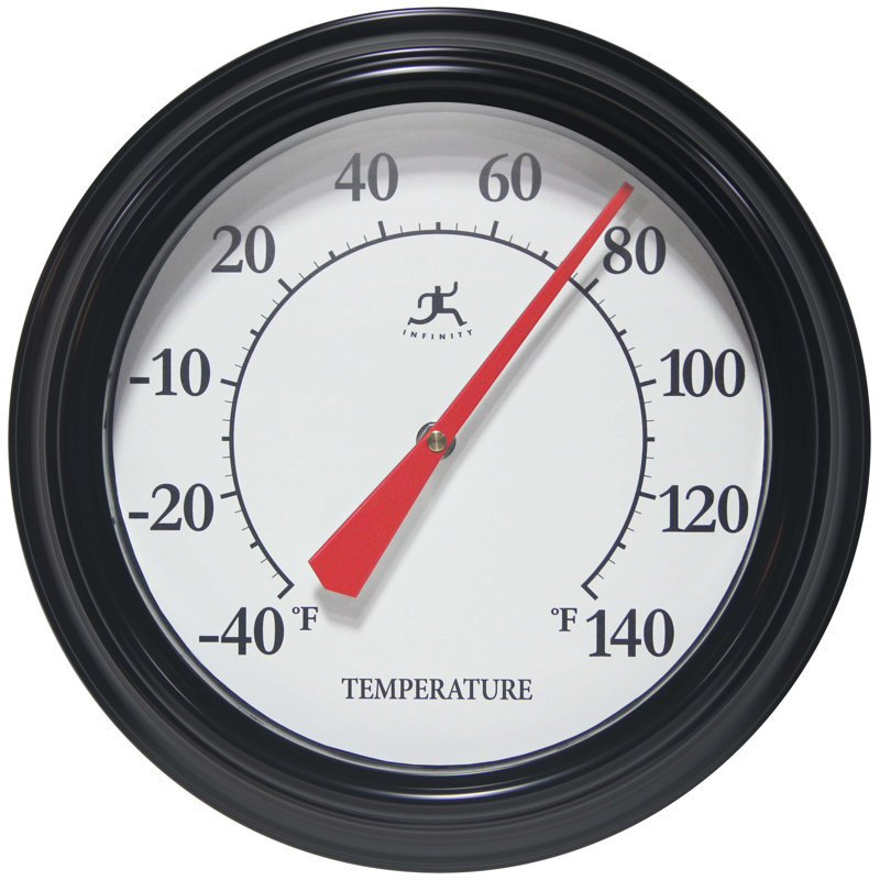 Thermomètre classique en plastique rond 12 pouces, Noir