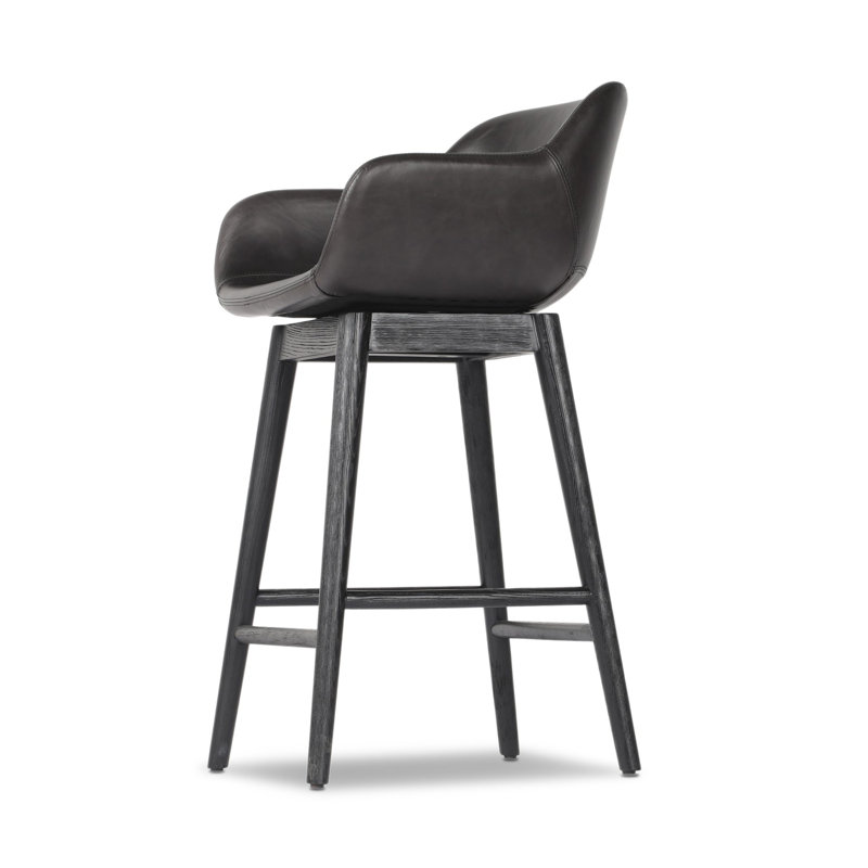 Hannah Swivel Stool, Sonoma Black/Genuine Leather, Stained Black Ash, Counter Stool (26.5" Seat Height)