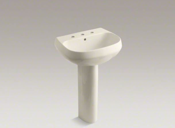 Wellworth Ceramic Pedestal Bathroom Sink with Overflow, 4" Centers, Timberline