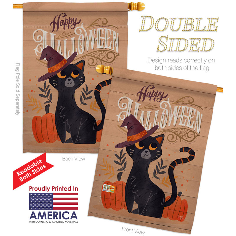 Drapeau de maison «Witchy Cat Halloween» en polyester H 40 po x l 28 po