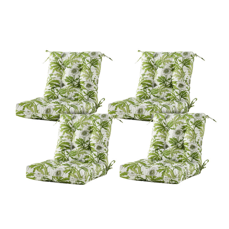 Outdoor 4'' Seat / Back Cushion, Green Leave Floral