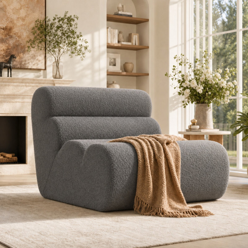 34.7" Wide Compression Sofa, Boneless Indoor Chaise Couch for Small Space Apartment, Living Room and Bedroom, Grey