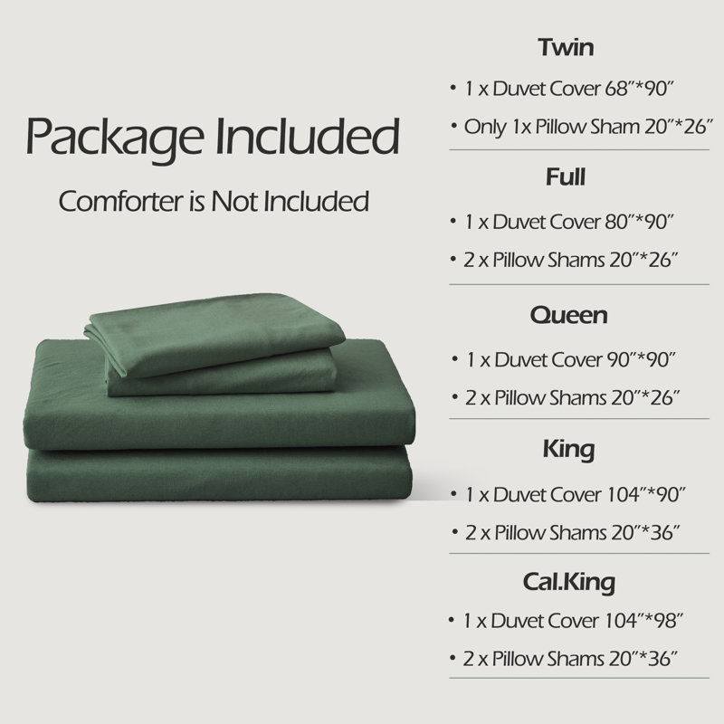 HOME BEDDING Jersey Cotton Duvet Cover Set, King Duvet Cover + 2 King Shams, Green