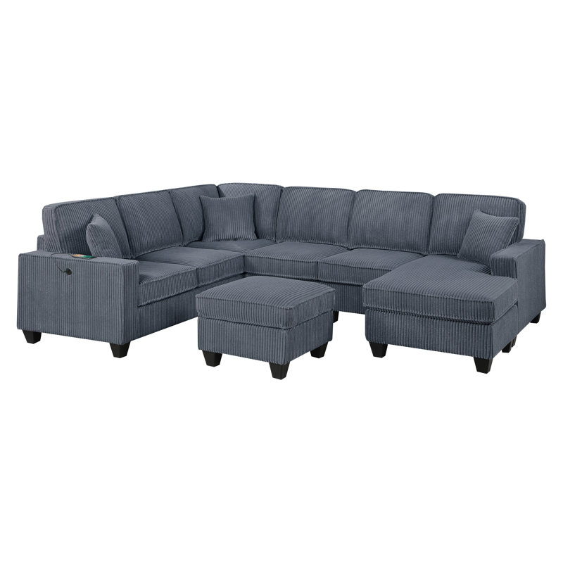 Jillie 5-Piece Sectional Set, Dark Gray Corduroy