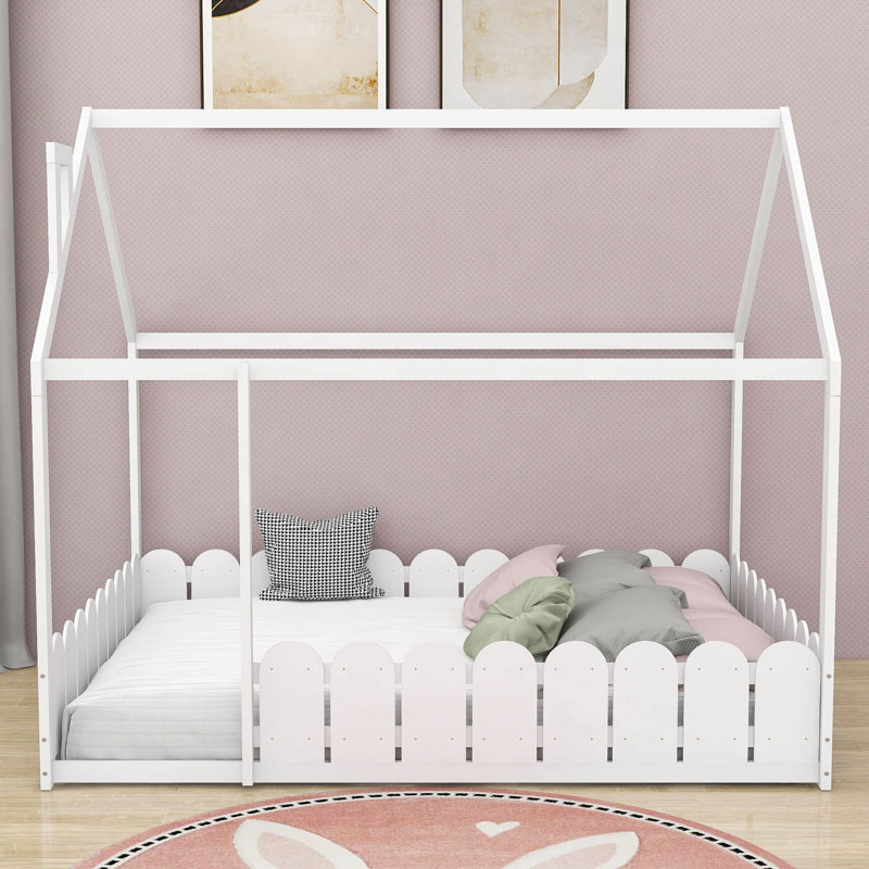 Kazafani Full Wood House Platform Bed, White