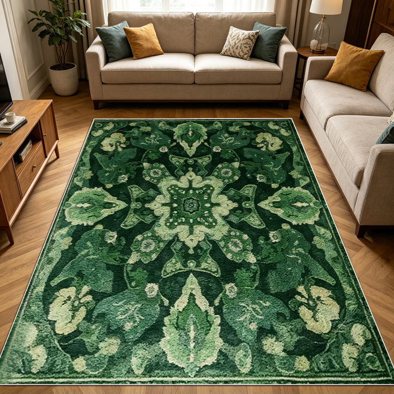 1PC Vintage Persian Emerald Green Floral Medallion area rugs for Living Room, Soft and Comfortable, Suitable for all seasons, easy-to-maintain, machine washable Indoor floor mat, Under Table Farmhouse suitable for dining table, bedroom, entryway,