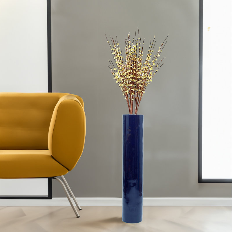 30-Inch-Tall Decorative Contemporary Bamboo Display Floor Vase, Blue