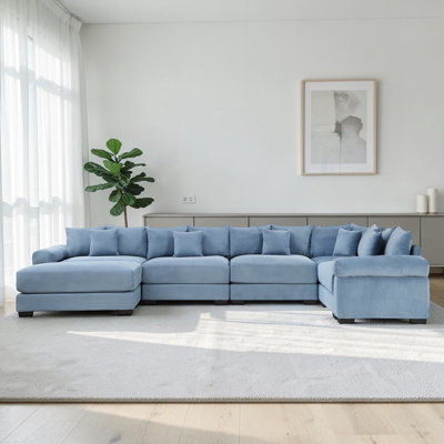 Canapé modulaire surdimensionné en velours côtelé de 154,6 po Wilroy, divans modulaires convertibles, accoudoirs très larges avec repose-pieds, coussins et coussins compressés