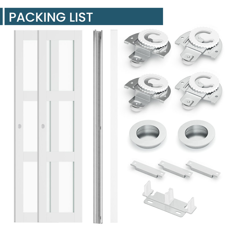 Frosted Glass and Solid Manufactured Wood Sliding Closet Doors with Installation Hardware Kit, 48" x 80"