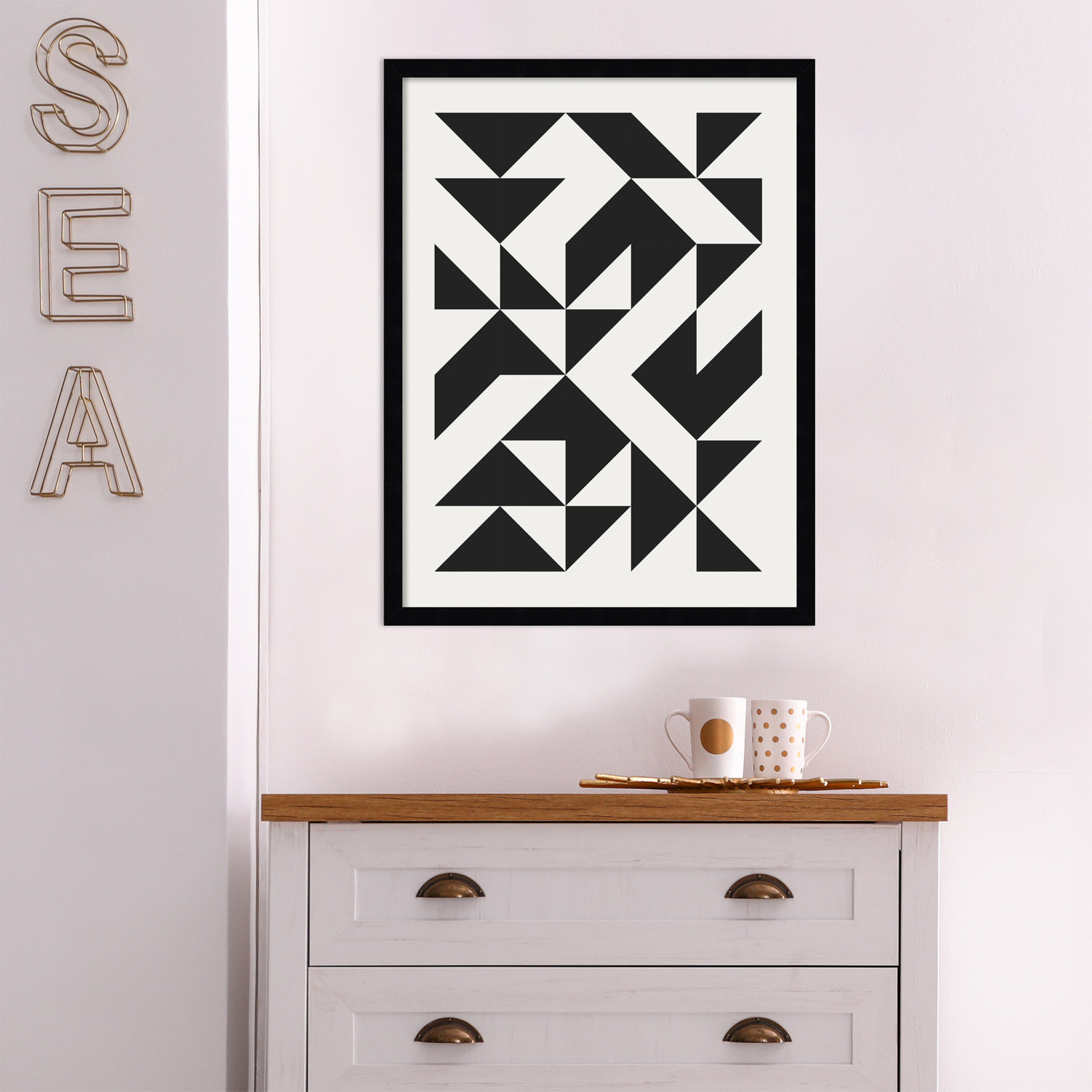 Bauhaus Barn Quilt Black Print, Black, 25" H x 19" W x 1" D