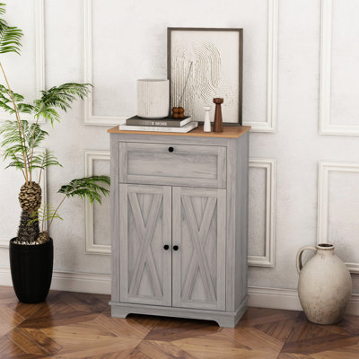 Buffet gris, portes doubles, tiroir et tablette réglable. Pour la chambre à coucher et le salon. . Armoire de rangement de 23,5 po x 11,75 po de 23,5 po, avec tablette pour le basculement.