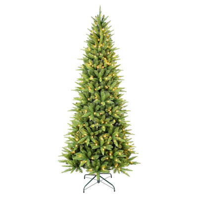 6FT Slim Christmas Tree With 300 Warm White LED Lights – 850 PE+PVC Tips, Space-Saving Hinged Design, Easy Setup, Sturdy Metal Stand – Realistic Pencil Tree For Small Spaces