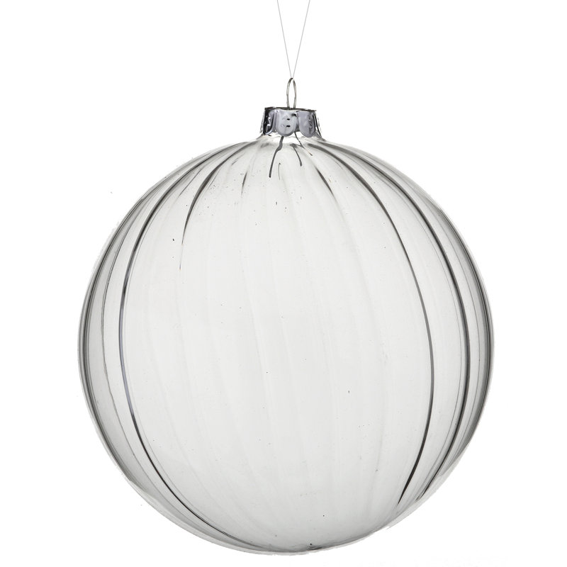 5" Glass Clear Stripe Ball Ornament, Clear