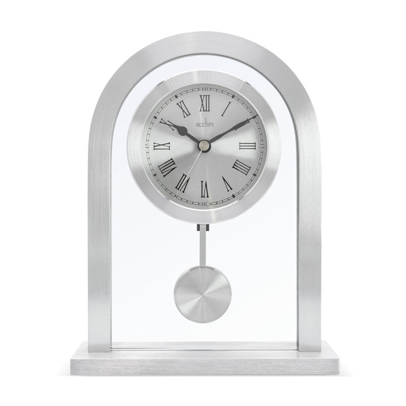Acctim Bathgate Pendulum Mantel Clock Quartz Brushed Metal & Glass Floating Effect Energy Efficient Silver
