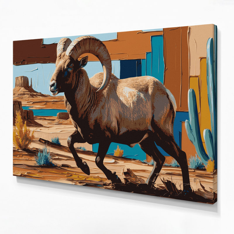 «Southwestern Animals» Bighorn Sheep 7, art mural sur toile brune, H 8 po x l 10 po