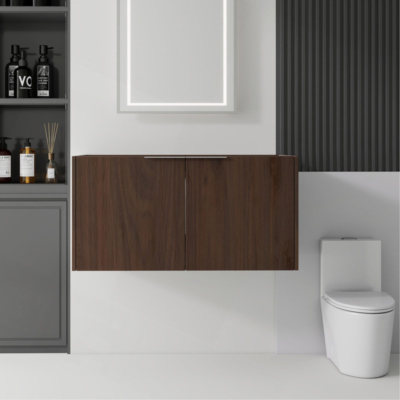 Meuble-lavabo suspendu de 91 cm (36 po), contreplaqué, portes doubles à fermeture amortie, grand espace de rangement intérieur, fixation murale, meuble seulement, lavabo non inclus