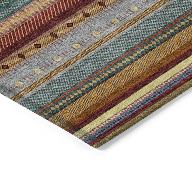 Machine Washable Indoor/Outdoor Husby ACN2218 Striped Rug, Rectangle 1'8" x 2'6"