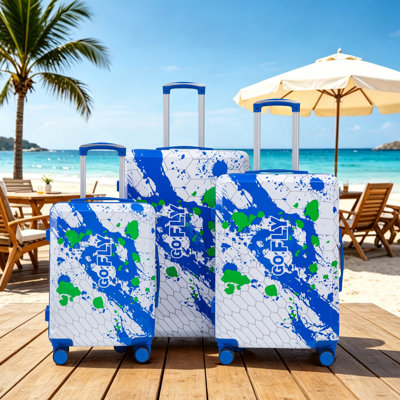 3-Piece PC Spinner Wheel Luggage Set with Printed Pattern and Combination Lock for Stress-Free Travel