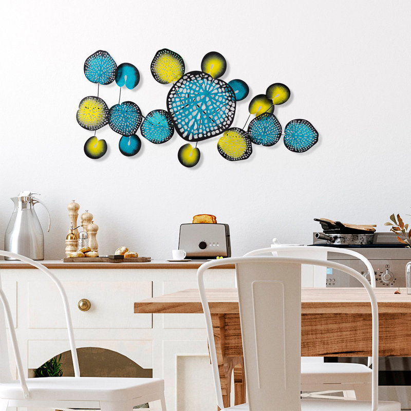Modern Wall Decor on Metal, Yellow/Blue