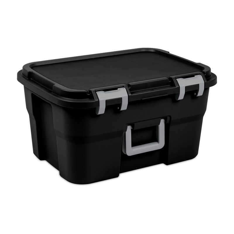 Sterilite Footlocker, 14 Gal Plastic Storage Container with Lid, Black, 6 Pack