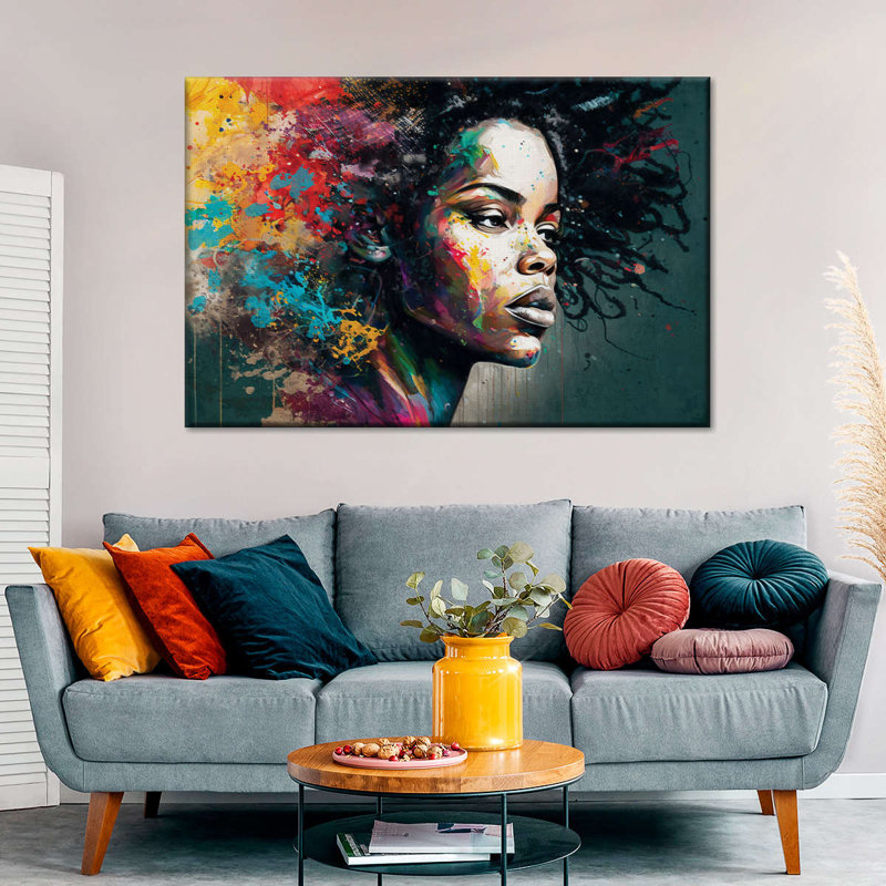 Femme africaine vibrante sur toile, H 16 po x l 24 po x P 1,25 po