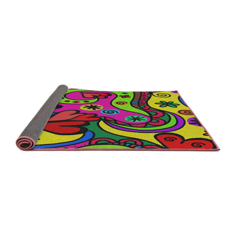 Tapis motif rose/vert/bleu, Carré 8 pi