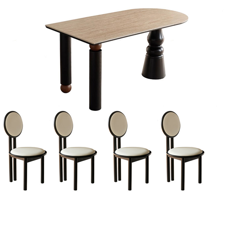 Retro Rock Slab Solid Wood Dining Table Set., 29.92"H x 55.12"L x 31.5"W